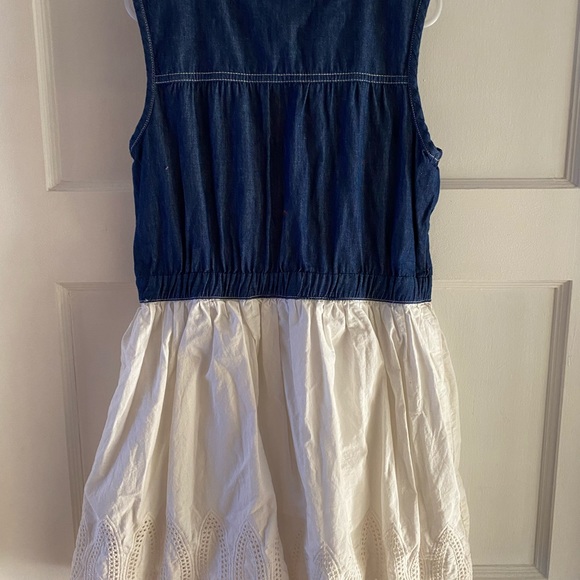 Classic denim dress. Denim top with white cotton skirt. - Picture 2 of 5
